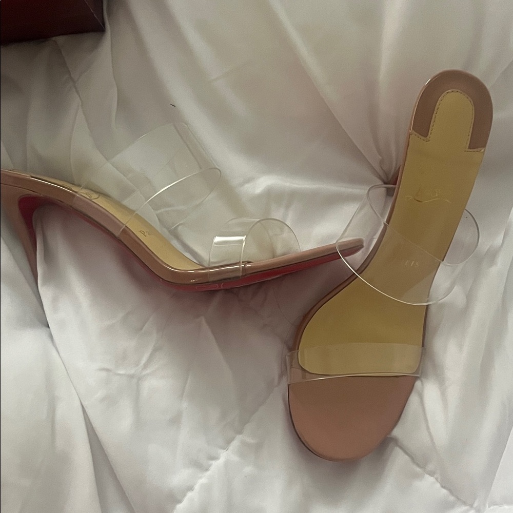 Louboutin, Transparent Strap Nude Heels size 41